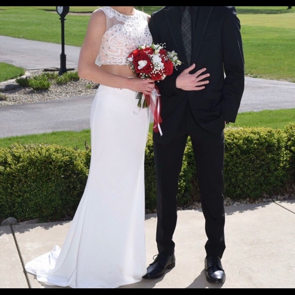 White Two Piece Prom Dress - Picture 4 of 8